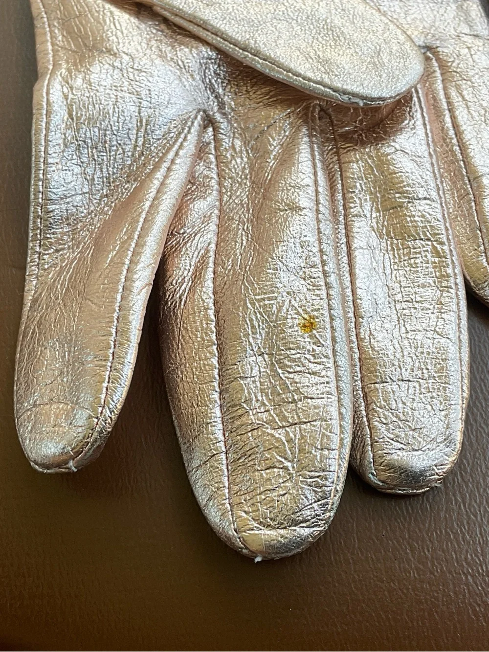 Neiman Marcus Rose Gold Metallic Leather Gloves size 7.5 NWT